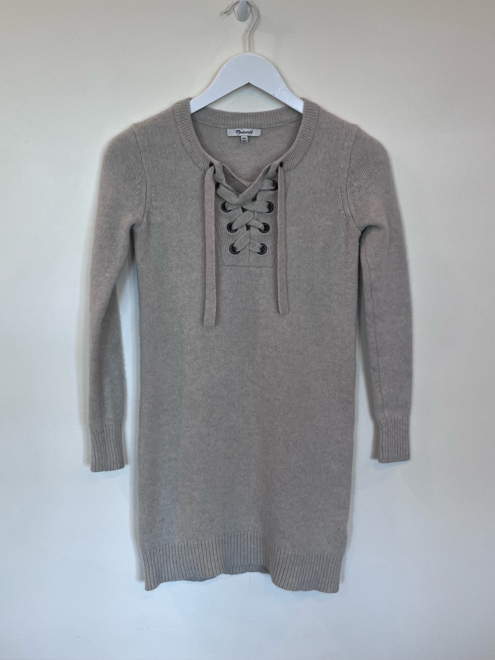 Madewell Oatmeal Lace up Merino Wool Sweater Dress Womens size XXS Beige - Picture 1 of 6